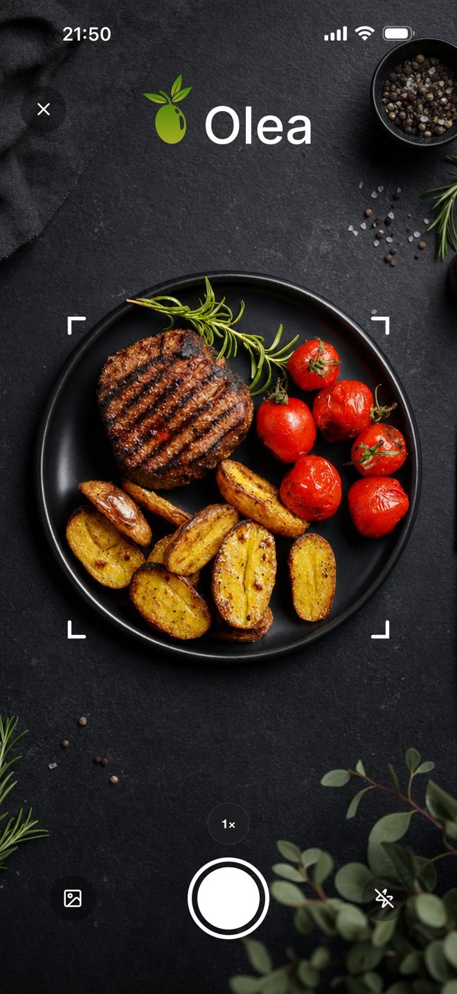 Olea scanning a plate of steak, potatoes and tomatoes